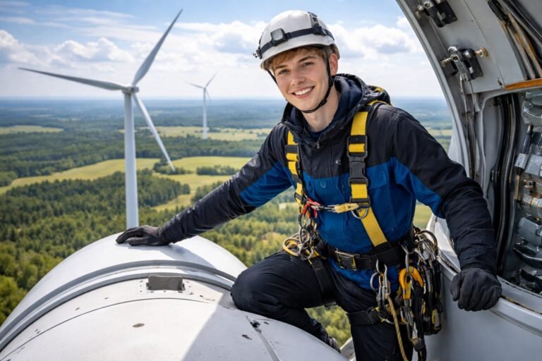 Technicien en éoliennes : maintenance à une hauteur de nacelle vertigineuse en Allemagne
